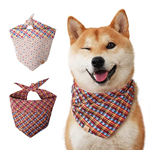 Pawaii Hunde Halstuch 2er Set Kopftücher Hundehalstuch Dreieckstuch, Hundetuch doppelseitigen Mustern, Baumwolle stilvolle Dog Bandanas für kleine und große Hunde (L (86,4 cm), weiß und rot) von Pawaii