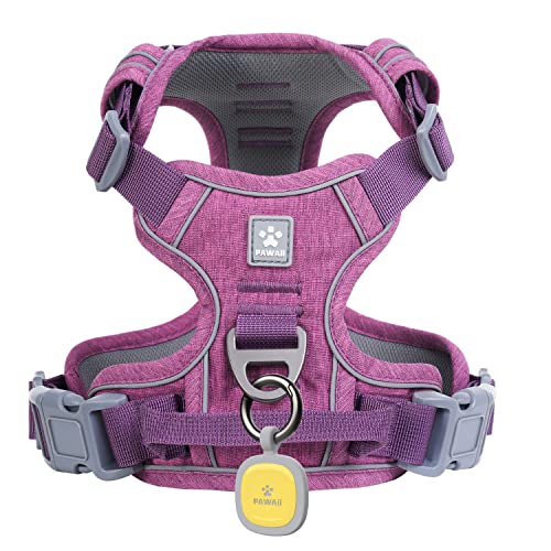 Pawaii Hundegeschirr, No-Pull Pet Harness with Pet ID Tag, No Choke Front Lead Dog Harness, Adjustable Soft Padded Pet Vest with Easy Control Handle (L, Orchid Purple) von Pawaii