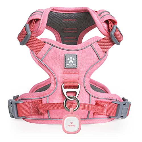 Pawaii Hundegeschirr, No-Pull Pet Harness with Pet ID Tag, No Choke Front Lead Dog Harness, Adjustable Soft Padded Pet Vest with Easy Control Handle (XL, Mimi Pink) von Pawaii