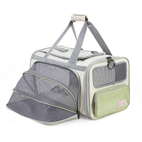Pawaii Erweiterbare Faltbare Atmungsaktive Transporttasche für Katze, Katze Flugtasche, Reise Freundliche Atmungsaktive Transpottasche für Katze, Erweiterbar Katzentransporter mit ID-Tag(Weiß) von Pawaii