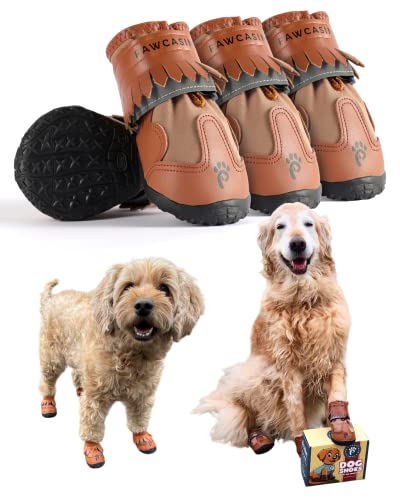 Pawcasins Hundeschuhe, Hundeschuhe für kleine, mittelgroße und große Hunde, wasserdichte Hundestiefel, Pfotenschutz für Sommer, heißer Gehweg, Winter, Schnee, Wandern, Regen, Stiefel, 4 Stück (5,8 x von Pawcasins