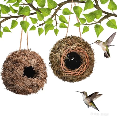 2er Set Vogelnester aus Naturmaterialien Nistkästen & Nest für kleinen Garten für Wellensittich, Meisen, Kanarienvögel, Amsel, Kolibri von Pawcean