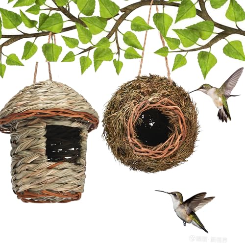 Pawcean 2er Set Vintage Vogelnester aus Naturmaterialien Nistkästen Außen Vogelhaus Nest Kolibri Haus von Pawcean