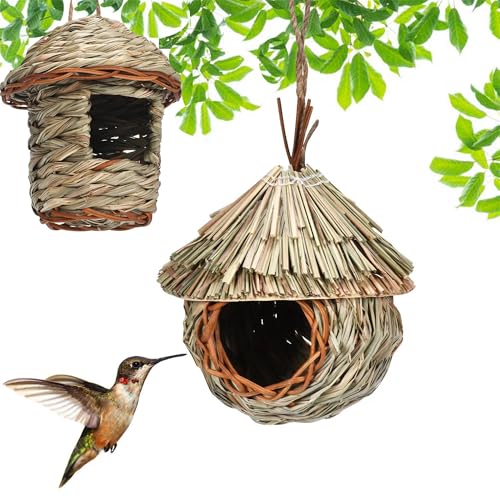 Pawcean 2er Set Vogelnester aus Naturmaterialien Nistkästen & kleines Gras hängend Vogel Nistkasten Natur Vogelhaus Box von Pawcean