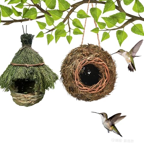 Pawcean 2er Set Vogelnester aus natürlichen Materialien Nest für Haustiere und Vögel, warmes und atmungsaktives Paarungsgras für Kanarienvögel, Amsel, Kolibri von Pawcean