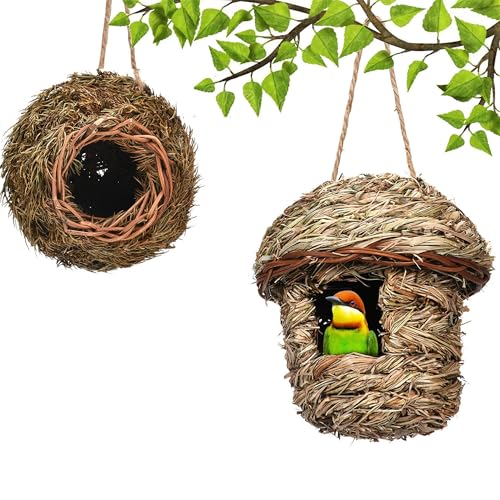 Pawcean 2er Set Vogelnester aus natürlichen Materialien Nest für Haustiere und Vögel, warmes und atmungsaktives Paarungsgras von Pawcean