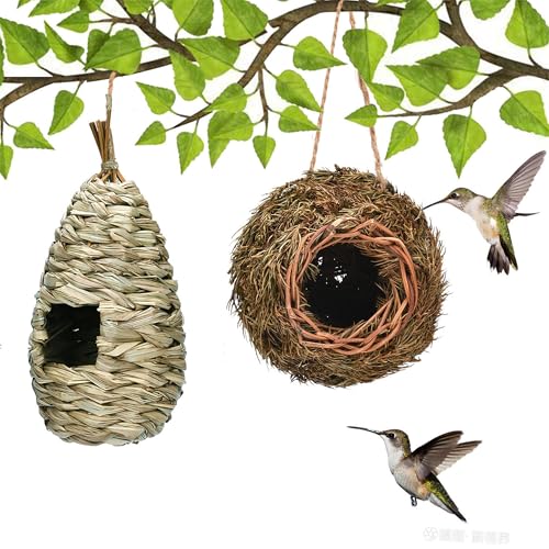 Pawcean 2er Set Vogelnester aus natürlichen Materialien Nest für Haustiere und Vögel, warmes und atmungsaktives Paarungsgras von Pawcean