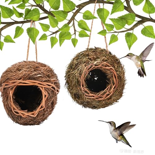 Pawcean Vogelhaus aus braunem Gras für den Außenbereich, Gartendekoration, hängende Vogelhütte, Vogelnest, gemütlicher Ruheplatz, 2 Stück Pawcean Vogelhaus aus braunem Gras für den Außenbereich, Gartendekoration, hängende Vogelhütte, Vogelnest, gemütlicher Ruheplatz, 2 Stück von Pawcean