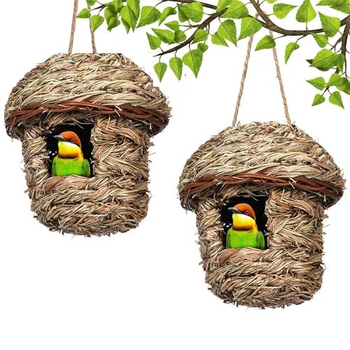 Pawcean Vogelnest, Gras, Vogelhütte, hängendes Vogelhaus, Kanarienvogelnest, Kükenhaus-Haus für Wellensittiche, Kanarienvögel, Kolibri, 2 Stück von Pawcean