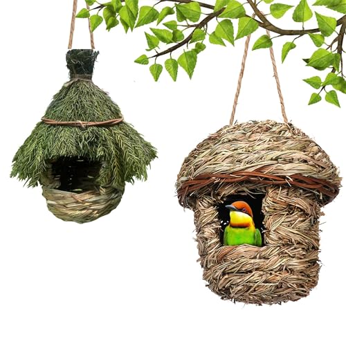 Pawcean Vogelnest Gras Vogelhütte Outdoor Hängendes Vogelhaus Kanariennest Küken Haus Nest für kleinen Garten für Wellensittiche von Pawcean
