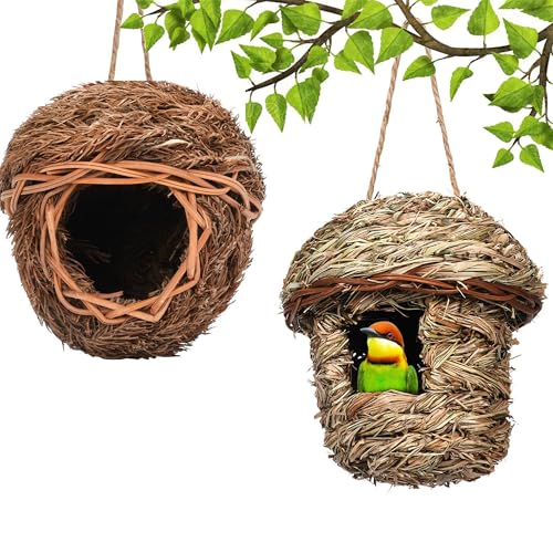 Pawcean Vogelnest Gras Vogelhütte Outdoor Hängendes Vogelhaus Kanarienvögel Nest Küken Haus Nest für Kleintiere Haus Haustier Käfig Lebensräume Dekor von Pawcean