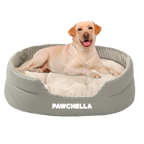 Pawchella Hundebett für Hunde, wärmend, beruhigend, waschbar, für Hunde, Eierkiste, Schaumstoffunterstützung, übergroße Couch, abnehmbares warmes Samtkissen, maschinenwaschbar, Grau (M, L, XL, XXL) von Pawchella