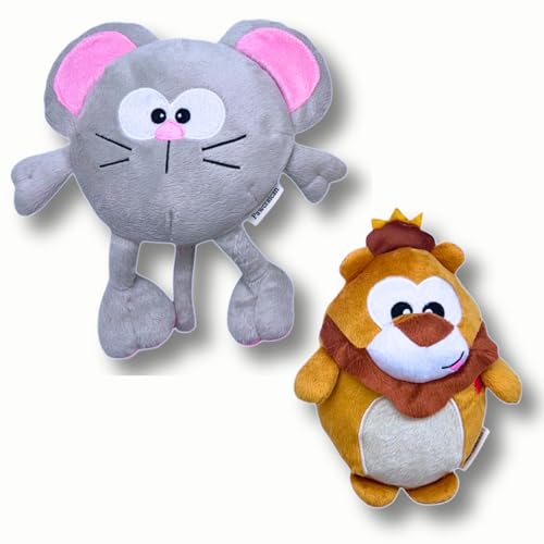 Pawcratean Hundespielzeug mit Quietscher, bequem, groß, niedliches Tierdesign (Maus & Löwen-Set) von Pawcratean