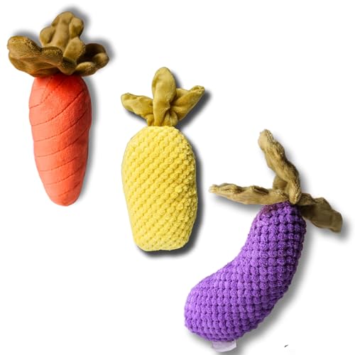 Pawcratean Quietschendes Hundespielzeug, Plüschspielzeug für Welpen, mittelgroße und große Hunde, Kauspielzeug, waschbar, Selbstunterhaltung, (Vege-Stil), 3 Stück von Pawcratean