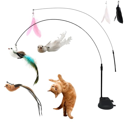 Pawdea Katzenspielzeug Federstab Spielzeug, Flexibles 2 Katzenstab-Spielzeug mit Super-Saugnapf, 3 natürliche Vogelfeder-Nachfüllungen mit Glocke, lustiges interaktives Katzenfederspielzeug für Pawdea Katzenspielzeug Federstab Spielzeug, Flexibles 2 Katzenstab-Spielzeug mit Super-Saugnapf, 3 natürliche Vogelfeder-Nachfüllungen mit Glocke, lustiges interaktives Katzenfederspielzeug für von Pawdea