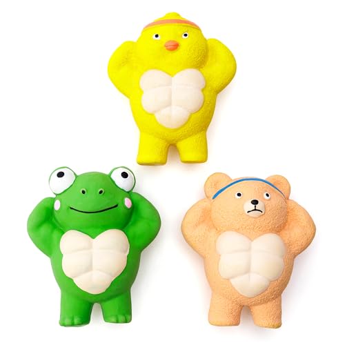 Pawdoer Quietschendes Hundespielzeug für mittelgroße Hunde, weiches Latex, Huhn, quietschender Hundeball, niedlich, lustig, verschiedene Tiere, Frosch, Bär, Huhn, Haustierspielzeug, 3 Stück von Pawdoer