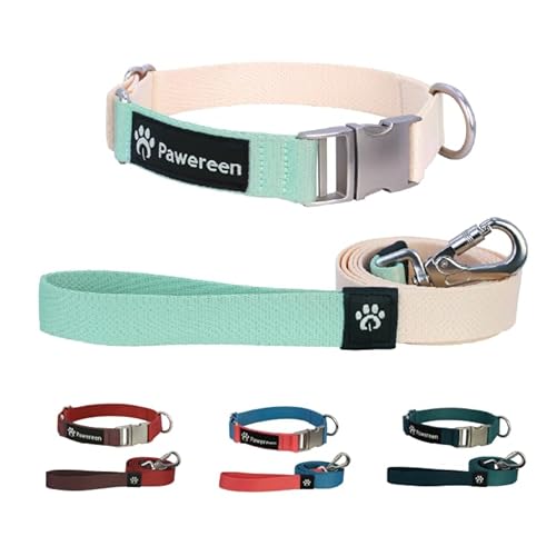 Pawereen Kombi-Hundehalsband und Leine, Standardgröße, Pfirsichcreme, XS von Pawereen