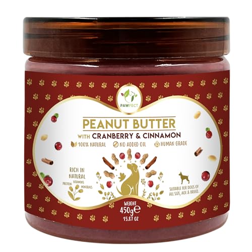 Pawfect- Erdnussbutter für Hunde | 100% natürliches Hundeleckerli Erdnussbutter mit Cranberry & Zimt für alle Altersgruppen Hunde - 450 g von Pawfect Food