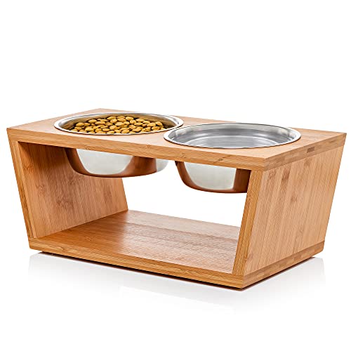 Premium 17,8 cm erhöhter Futternapf für Hunde und Katzen mit Zwei Edelstahlnäpfen Ideal für Hunde und Katzen Premium 17,8 cm erhöhter Futternapf für Hunde und Katzen mit Zwei Edelstahlnäpfen Ideal für Hunde und Katzen von Pawfect Pets