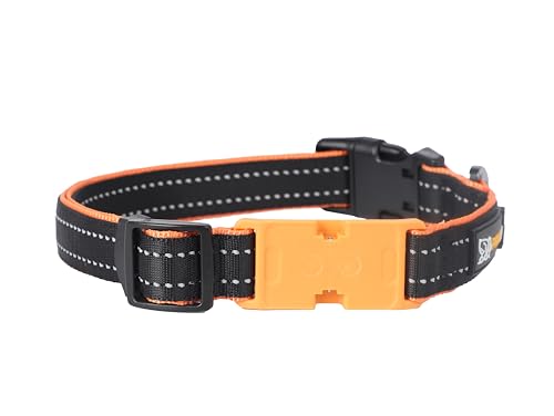 Pawfit 3-Tracker-Halsband | Hundehalsband mit Sicherheitsverschluss aus Nylon| Verstellbares Hundehalsband mit Schnellverschluss| Strapazierfähig | Schwarz & Orange | Größe S/M/L/XL von Pawfit