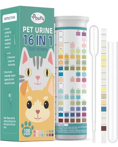 Pawfly 100 Urinteststreifen, UTI-Testkit für 16 Parameter, Urinteststreifen für Haustiere, veterinärmedizinische Urinanalysestreifen für Keton, Glukose, Blut, spezifisches Gewicht, pH-Wert und mehr von Pawfly