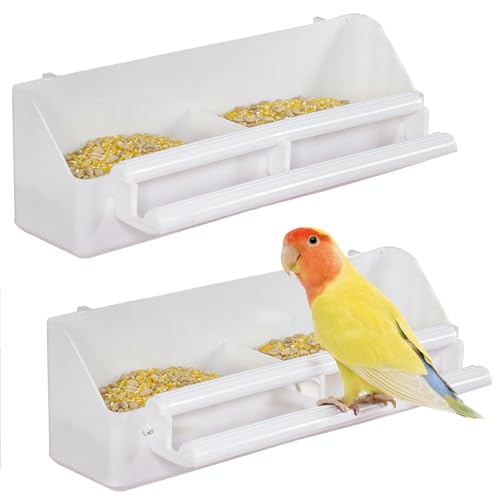 Pawfly 2 Pack Vogelfütterung für Käfig Hängende Kunststoff-Vogelkäfig Futterspender mit Haken Vogeltränke mit Sitzstangen Vogelfutterspender, Vogelfutterschale für Sittich Nymphensittich Kanarienvogel von Pawfly