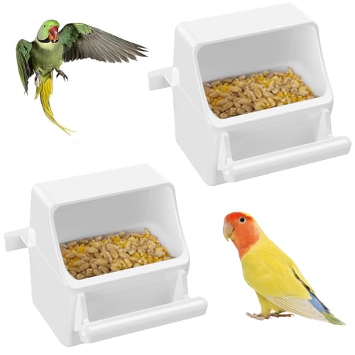 Pawfly 2 Stück Vogelfutterspender für Käfig Hängende Kunststoff Vogelkäfig Futterspender mit Haken Vogel Wasserspender mit Barsch Vogelfutter Schüssel für Sittich Nymphensittich Kanarienvogel von Pawfly
