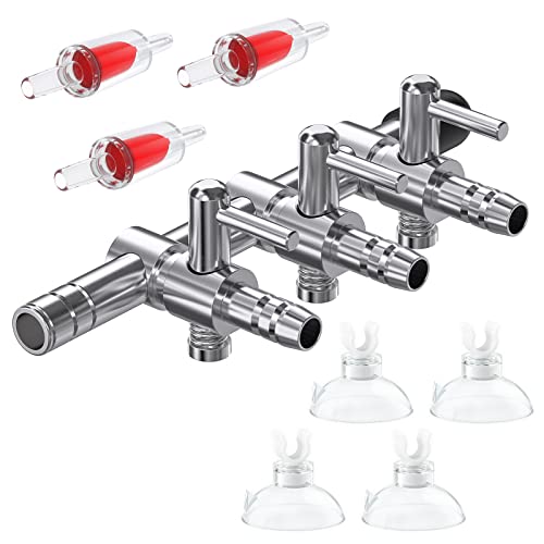 Pawfly 3-Wege-Luftverteiler Edelstahl Aquarium-Luftstromregler Rückschlagventil Luftregelventil Luftpumpe Rrückschlagventil für Fischbecken Verteiler mit 3 Rückschlagventilen und 4 Saugnapfclips von Pawfly