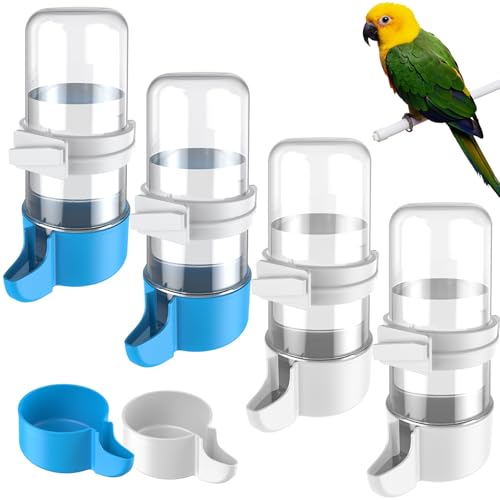 Pawfly 4 Stück Vogel-Wasserspender, automatische Vogeltränke, Vogelkäfig-Zubehör für Papagei & Hamster, Vogeltränke für Käfig, weiße & Blaue Vogeltränke für Sittich Nymphensittich Wellensittich von Pawfly
