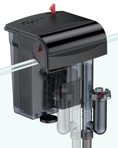 Pawfly 5W Aquariumfilter - 38L Hängender Aquarienfilter, 341L/H mit Wasserrad, Verstellbarer Pumpe & Ölabscheider, Ultra Leiser HOB Filter von Pawfly