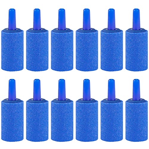 Pawfly Aquarium 2,5cm Luftstein Zylinder Blau Blase Diffusor Blasenfreigabe-Werkzeug für Nano-Luftpumpen kleine Eimer und Aquarien, 12er-Pack von Pawfly
