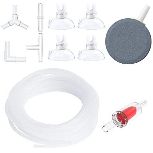 Pawfly Aquarium 2m Luftleitungsschlauch Standard-Luftpumpenzubehör-Set mit Luftsteinscheiben-Verbindern, Saugnäpfen und Rückschlagventil für die Belüftung von Aquarien von Pawfly