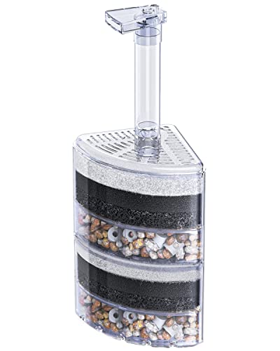 Pawfly Aquarium Eckschwammfilter Leiser‌ Betta Fry Garnelen und kleine Fische Bio-Schaumstofffilter mit Natursteinen Kies und Keramikringen für Aquarien bis zu 200 Liter (Luftpumpe Nicht enthalten) von Pawfly