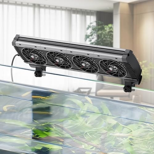 Pawfly Aquarium Kühler, Leiser Aquarium durchlaufkühler, Aquarium Lüfter mit Einstellbarer Geschwindigkeit und Timer, Terrarium Wasserkühler für bis zu 100cm Süß- und Salzwasserbecken (4 Lüfter) von Pawfly