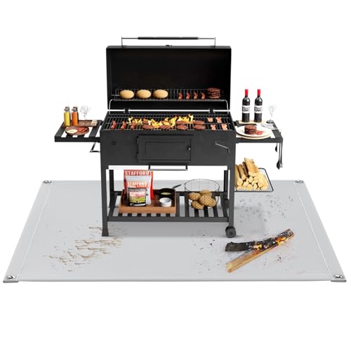 Pawfly Feuerfeste Unterlage, 87 cm x 87 cm Hitzebeständige Unterlage, Hitzebeständige Feuerschutzmatte für BBQ Kaminofen, Wasserfester Hitzeschutzmatte für Außenrasen Decks und Terrassen von Pawfly