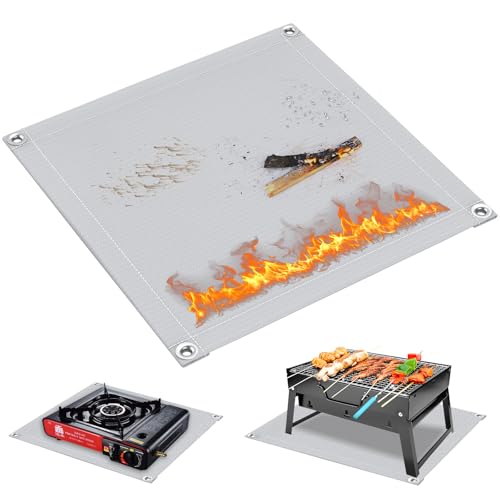 Pawfly Feuerfeste Unterlage, 47 cm x 47 cm Hitzebeständige Unterlage, Hitzebeständige Feuerschutzmatte für BBQ Kaminofen, Wasserfester Hitzeschutzmatte für Außenrasen Decks und Terrassen von Pawfly