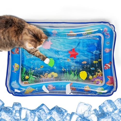 Pawfun Katzen-Wassermatte mit verdicktem Bezug - Auslaufsicheres Haustier-Wasserbett für Katzen & kleine Hunde, interaktive sensorische Spielmatte für Katzen & Welpen, quadratisch von Pawfun