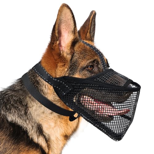 Pawfun Mesh Hund Maulkorb, Atmungsaktiver weicher Hund Maulkorb mit 3 reflektierenden Riemen für sicheren Sitz, verhindert Beißen, Kauen Scavenging - Einstellbar für Kleine Mittlere Große Hunde, L von Pawfun