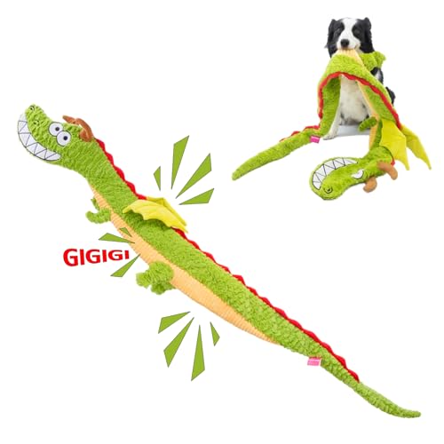 Pawhims Großes quietschendes, aggressives Kauspielzeug für Hunde – XL Drachen-Plüsch-Hundespielzeug zum Spielen, kleine bis große Hunde, Grün Pawhims Großes quietschendes, aggressives Kauspielzeug für Hunde – XL Drachen-Plüsch-Hundespielzeug zum Spielen, kleine bis große Hunde, Grün von Pawhims