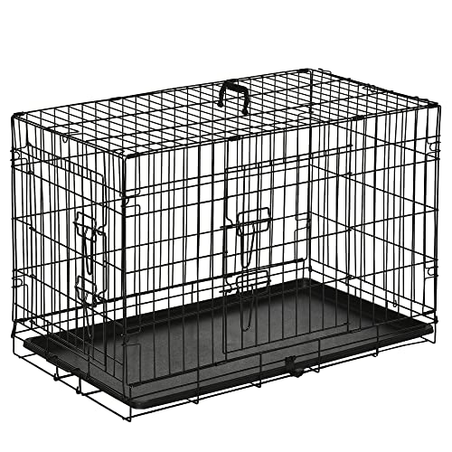 PawHut Hundekäfig Transportkäfig Drahtkäfig Hundebox Transportbox Reisebox mit 2 Türen Schwarz 76x53x57 cm von PawHut