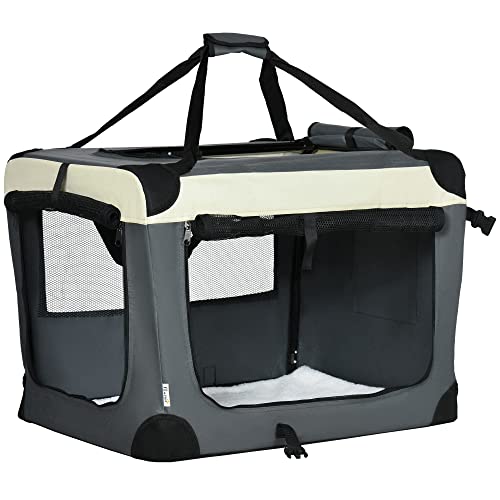 PawHut Hundebox faltbar Hundetasche Transporttasche mit Kissen 70 x 51 x 50 cm Hundetransportbox für kleine Hunde Reisetasche Haustiertransportbox Outdoor Grau von PawHut