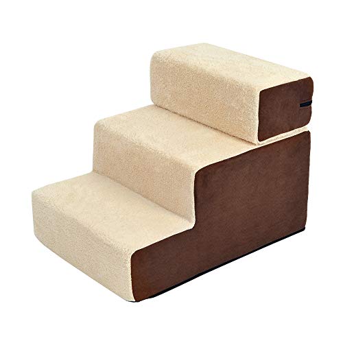 PawHut Hundetreppe Katzentreppe Haustiertreppe 3 Stufen Haustier Plüsch Beige 54 x 40 x 39cm von PawHut