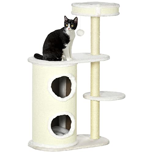 PawHut Kratzbaum, 100 cm, Kletterbaum mit Kratztonne, Katzenkratzbaum, Katzenbaum mit Sisalsäule und Spielball, Katzenmöbel mit Kissen, Plüsch, Cremeweiß PawHut Kratzbaum, 100 cm, Kletterbaum mit Kratztonne, Katzenkratzbaum, Katzenbaum mit Sisalsäule und Spielball, Katzenmöbel mit Kissen, Plüsch, Cremeweiß von PawHut