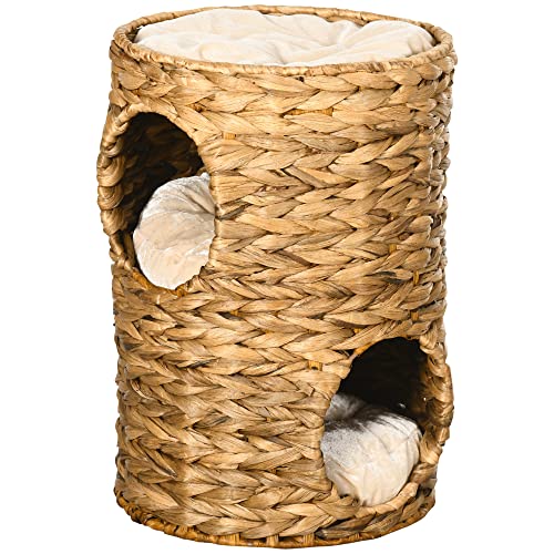 PawHut Kratztonne, 47 cm hoch Katzentonne mit 2 Höhle, Kratzbaum mit Kissen, Katzenturm aus Wasserhyazinthe, für Katze bis 3,5 kg, Hellbraun PawHut Kratztonne, 47 cm hoch Katzentonne mit 2 Höhle, Kratzbaum mit Kissen, Katzenturm aus Wasserhyazinthe, für Katze bis 3,5 kg, Hellbraun von PawHut
