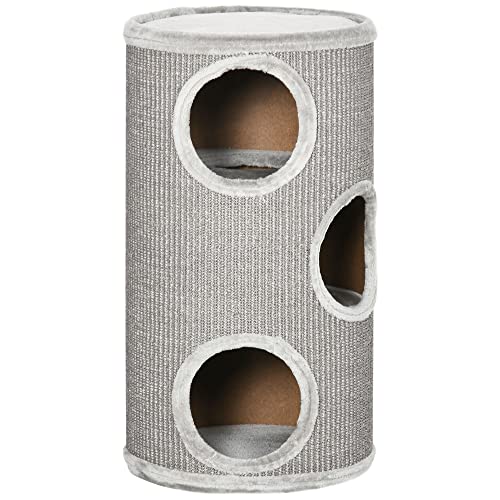 PawHut Kratztonne, Höhe 70 cm, Spieltonne für Katzen, 3 Ebenen, Katzenkratzbaum mit 3 Höhlen, Katzenbaum, Kratzturm aus Sisal, Katzenmöbel, Plüsch, Grau PawHut Kratztonne, Höhe 70 cm, Spieltonne für Katzen, 3 Ebenen, Katzenkratzbaum mit 3 Höhlen, Katzenbaum, Kratzturm aus Sisal, Katzenmöbel, Plüsch, Grau von PawHut