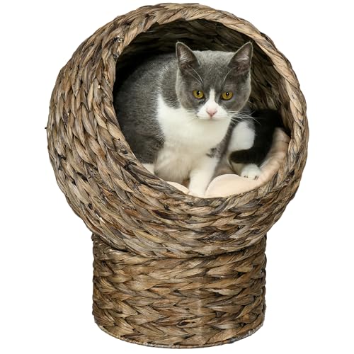 PawHut Rattan Katzenkorb Katzenhöhle Katzenhütte Katzenbett mit Kissen Haustierbett Wasserhyazinthe Kaffee 42 x 33 x 52 cm PawHut Rattan Katzenkorb Katzenhöhle Katzenhütte Katzenbett mit Kissen Haustierbett Wasserhyazinthe Kaffee 42 x 33 x 52 cm von PawHut