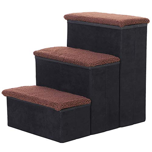 PawHut Haustiertreppe Katzentreppe Hundetreppe Faltbar 3 Stufen Tiertreppe mit Stauraum für Katzen und Hunde MDF Schwarz 40 x 54 x 48 cm von PawHut