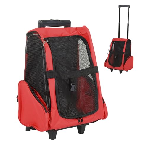 Pawhut Hundetrolley Transporttasche Tragetasche für Tiere 2in1 Rucksack und Trolley 35x27x49 cm rot von PawHut