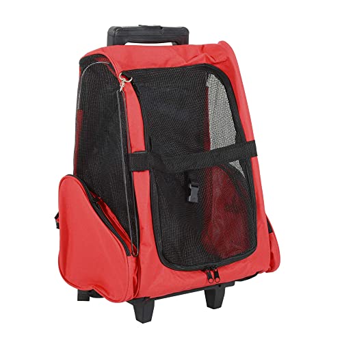 Pawhut Hundetrolley Transporttasche Tragetasche für Tiere 2in1 Rucksack und Trolley 35x27x49 cm rot von PawHut