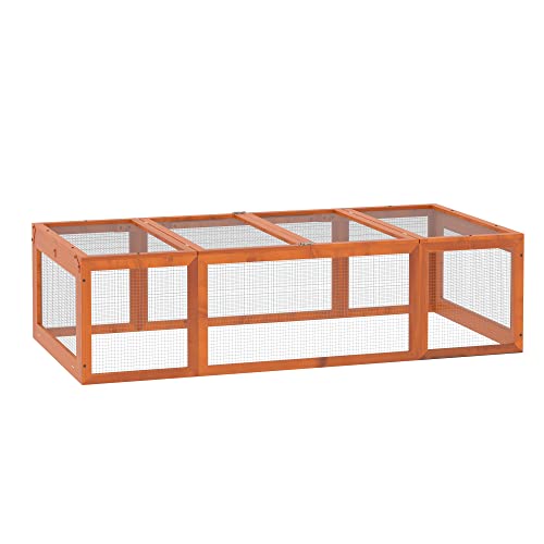 PawHut Kleintierstall Zwergkaninchenstall mit Freilaufgehege Kleintierkäfig Kleintierhaus Multifunktional Tannenholz Orange 180 x 90 x 48 cm von PawHut